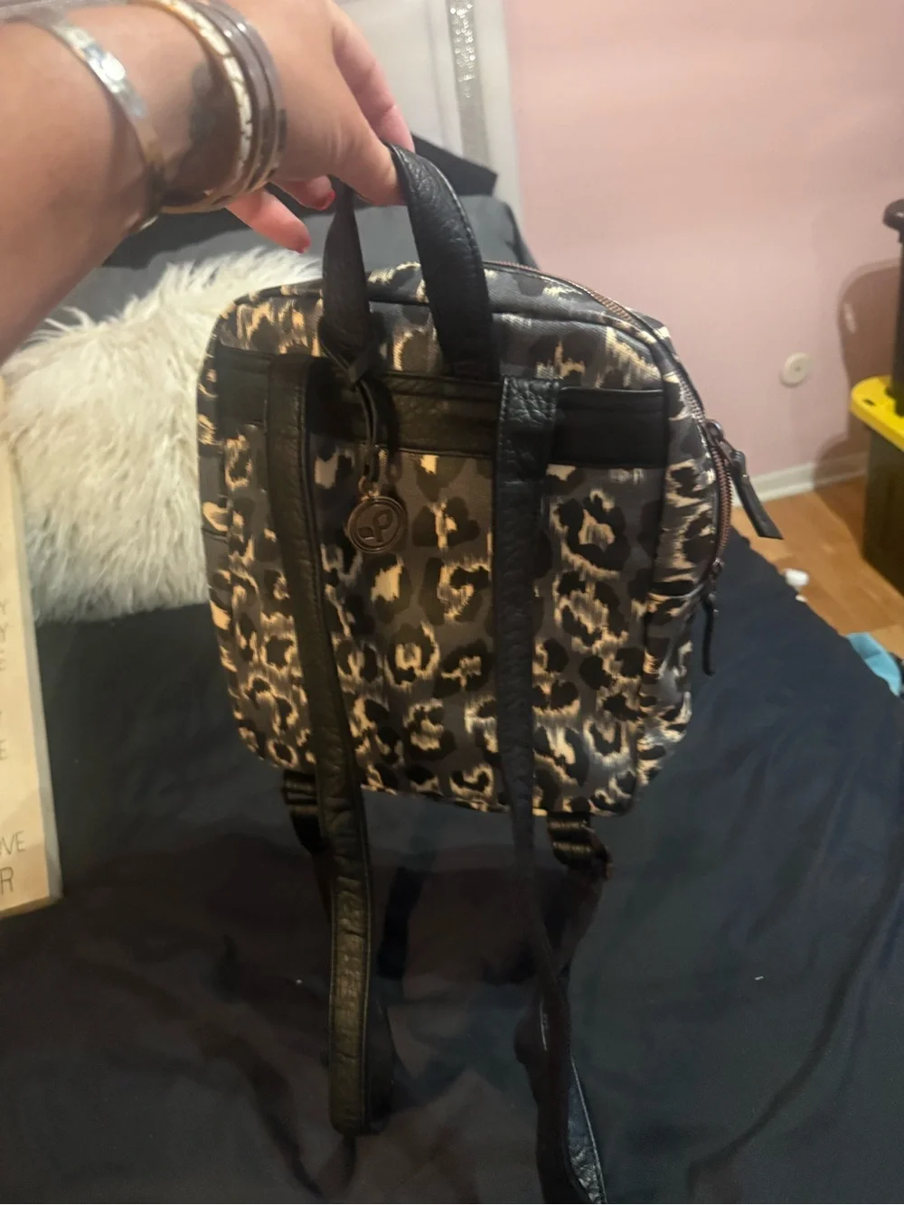 pistil Leopard-Print Mini Backpack in Black and Cream